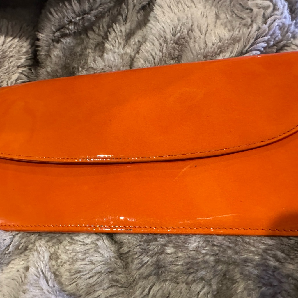 Graphic Image Orange Leather Clutch